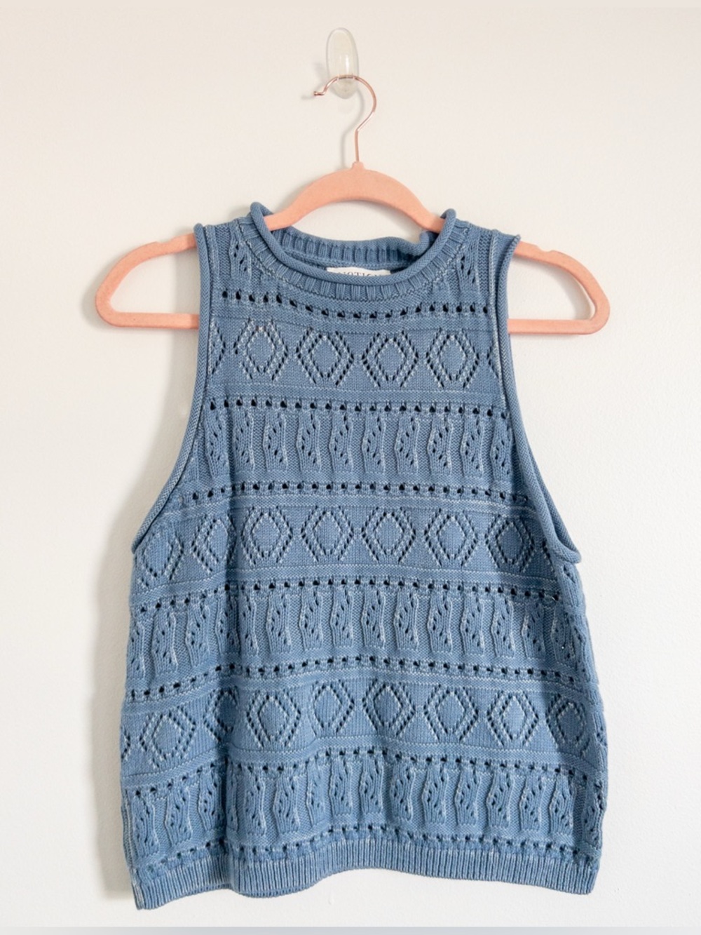 Nation LTD Lina Pointelle Sleeveless Sweater Vest Faded Denim Size M - Picture 5 of 10